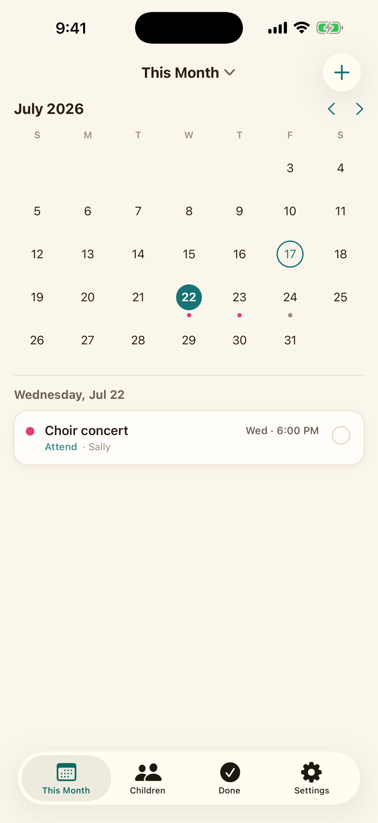 School Corral month calendar with an upcoming choir concert